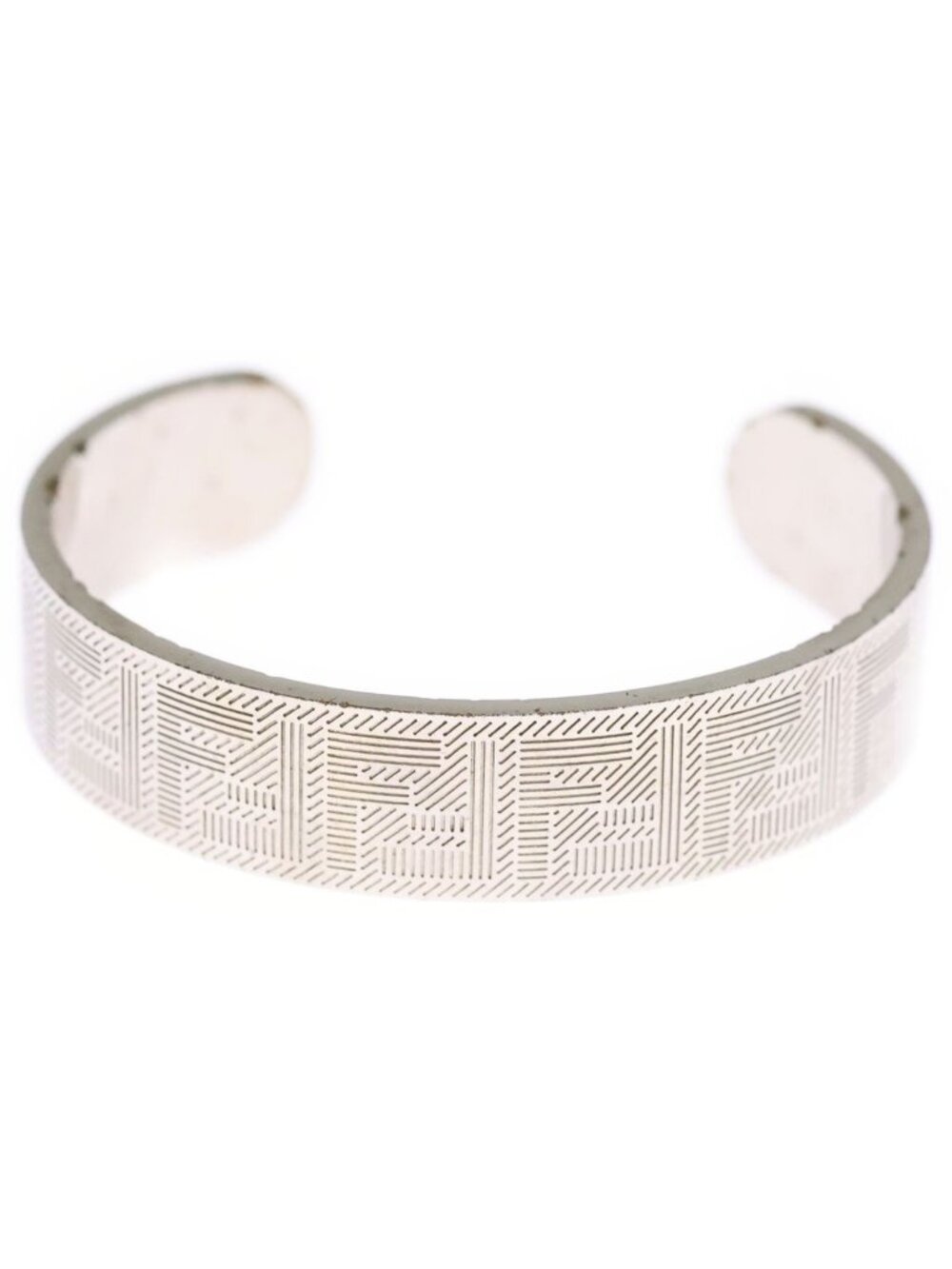 Fendi FF Logo Zucca Pattern Silver Bangle Bracelet